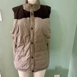 Weatherproof Vintage Men's Flannel Lined Puffer Zip-Front Vest Tan Size Medium